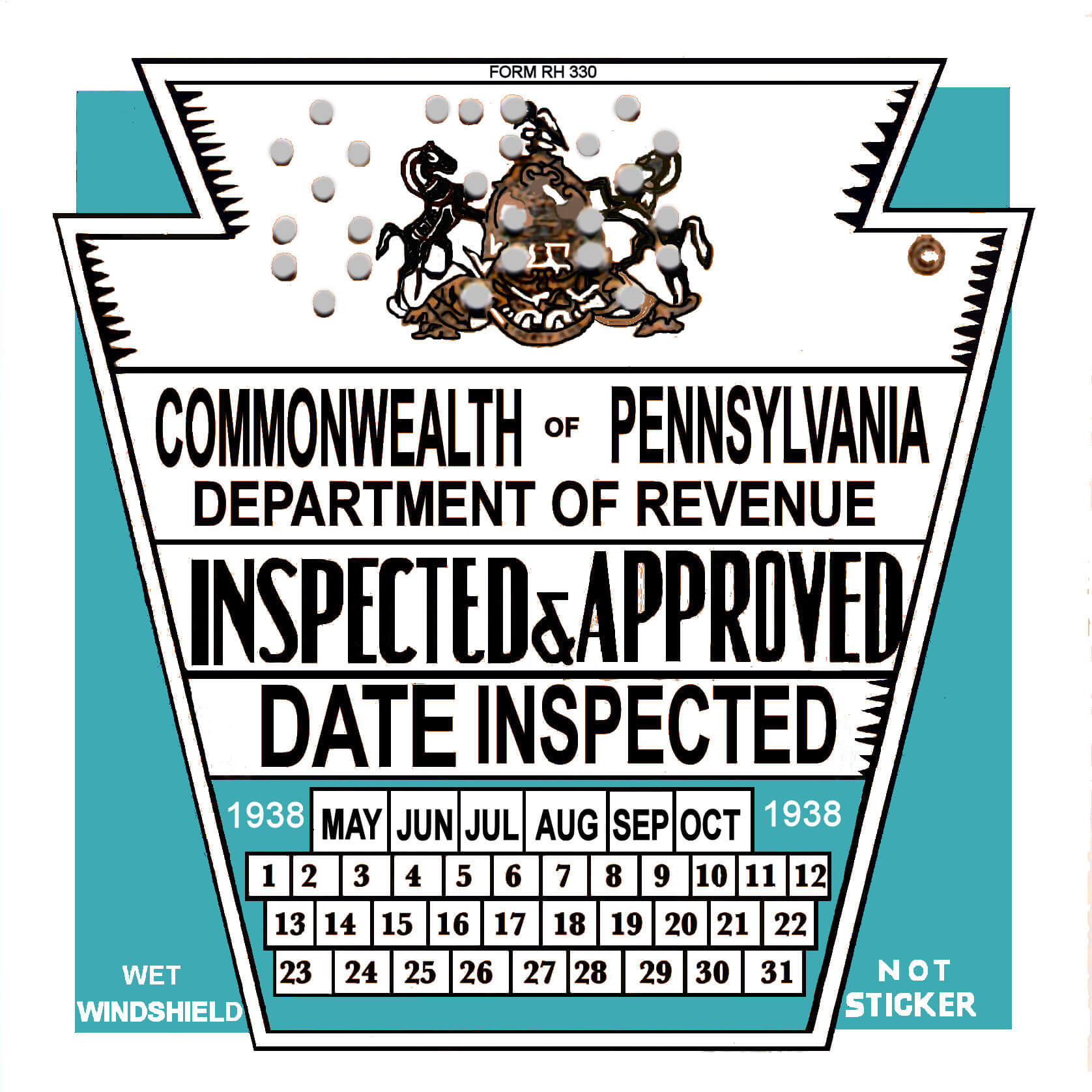 1938 Pennsylvania Inspection Sticker 25.00 Bob Hoyts Classic